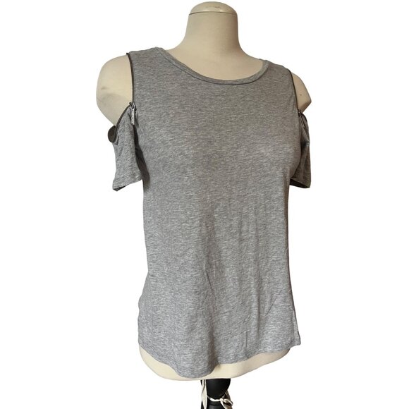 Michael Kors Grey Zipper Sleeve T shirt Blouse Sz Small Soft Basic Casual Shirt - Picture 5 of 9